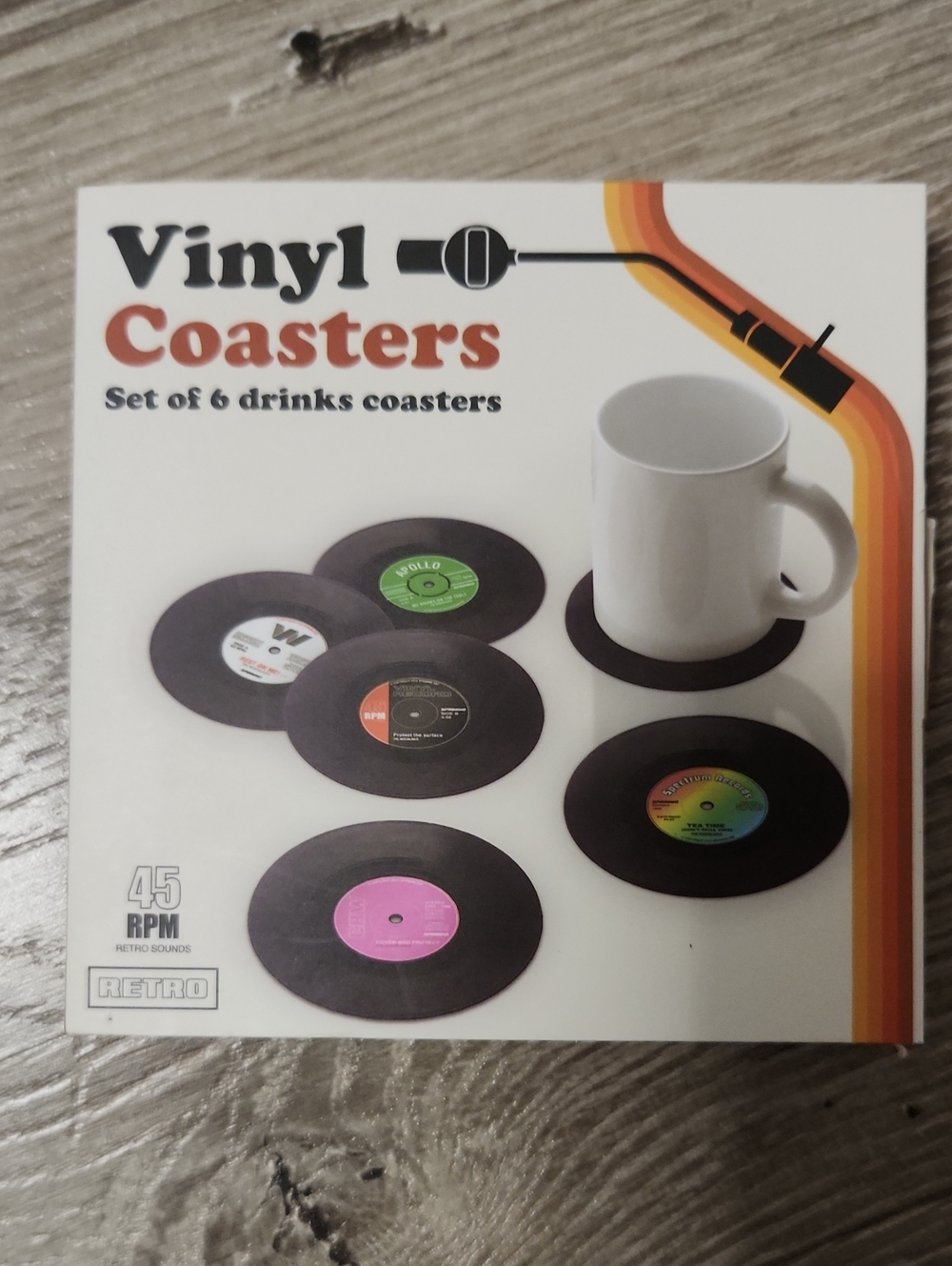 Vinyl 45 Novelty Music Coasters - Retro 6-Pack (Black)